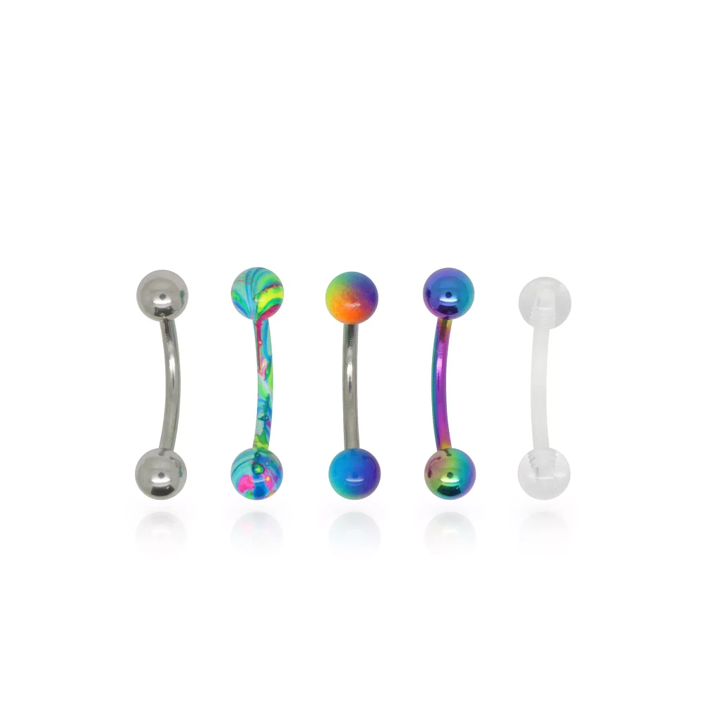 Multi-Pack Rainbow Curved Barbells 5 Pack - 16 Gauge