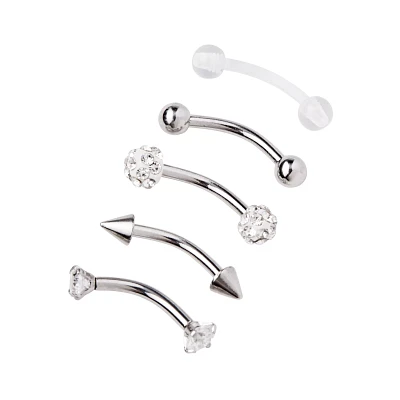 Multi-Pack CZ Curved Barbells 5 Pack - 16 Gauge