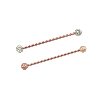 CZ Rose Goldtone Industrial Barbells 2 Pack - 14 Gauge