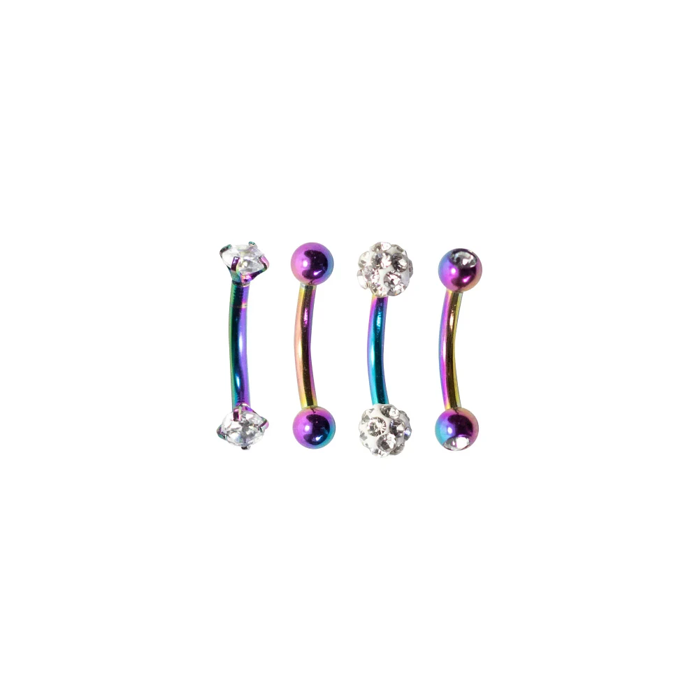 Multi-Pack Rainbow CZ Curved Barbells 4 Pack - 16 Gauge