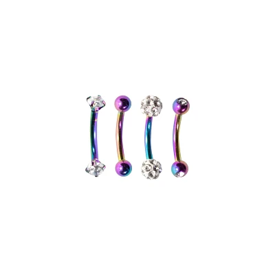 Multi-Pack Rainbow CZ Curved Barbells 4 Pack - 16 Gauge
