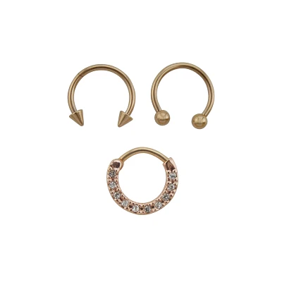 Multi-Pack CZ Septum Rings 3 Pack - 16 Gauge
