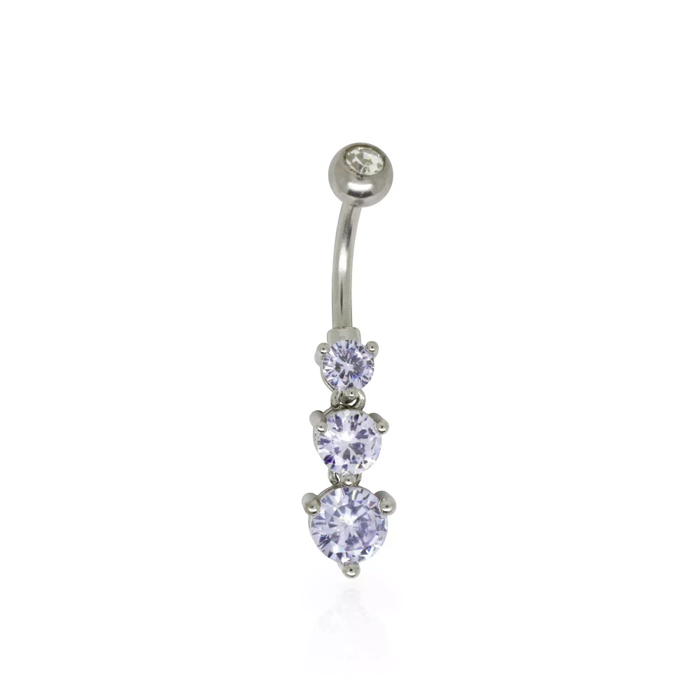 Purple CZ Dangle Belly Ring - 14 Gauge