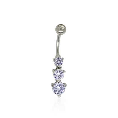 Purple CZ Dangle Belly Ring - 14 Gauge