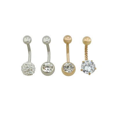 Multi-Pack Rose Goldtone CZ Belly Rings 4 Pack - 14 Gauge