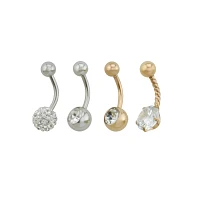 Multi-Pack Rose Goldtone CZ Belly Rings 4 Pack - 14 Gauge