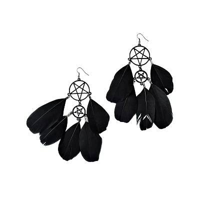 Feather Pentagram Dangle Earrings