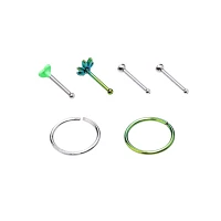 Multi-Pack CZ Leaf Nose Pins and Hoop Rings 6 Pack - 20 Gauge