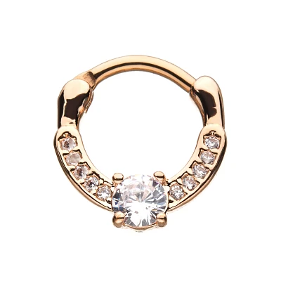 Rose Goldtone CZ Clicker Septum Ring - 16 Gauge