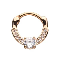 Rose Goldtone CZ Clicker Septum Ring - 16 Gauge