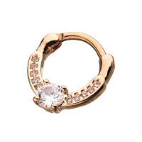 Rose Goldtone CZ Clicker Septum Ring - 16 Gauge