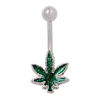 Glitter Leaf Belly Ring - 14 Gauge