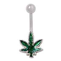 Glitter Leaf Belly Ring - 14 Gauge