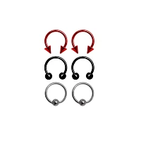 Multi-Pack Silvertone and Black Captive Bead Rings and Horseshoe Rings 6 Pack