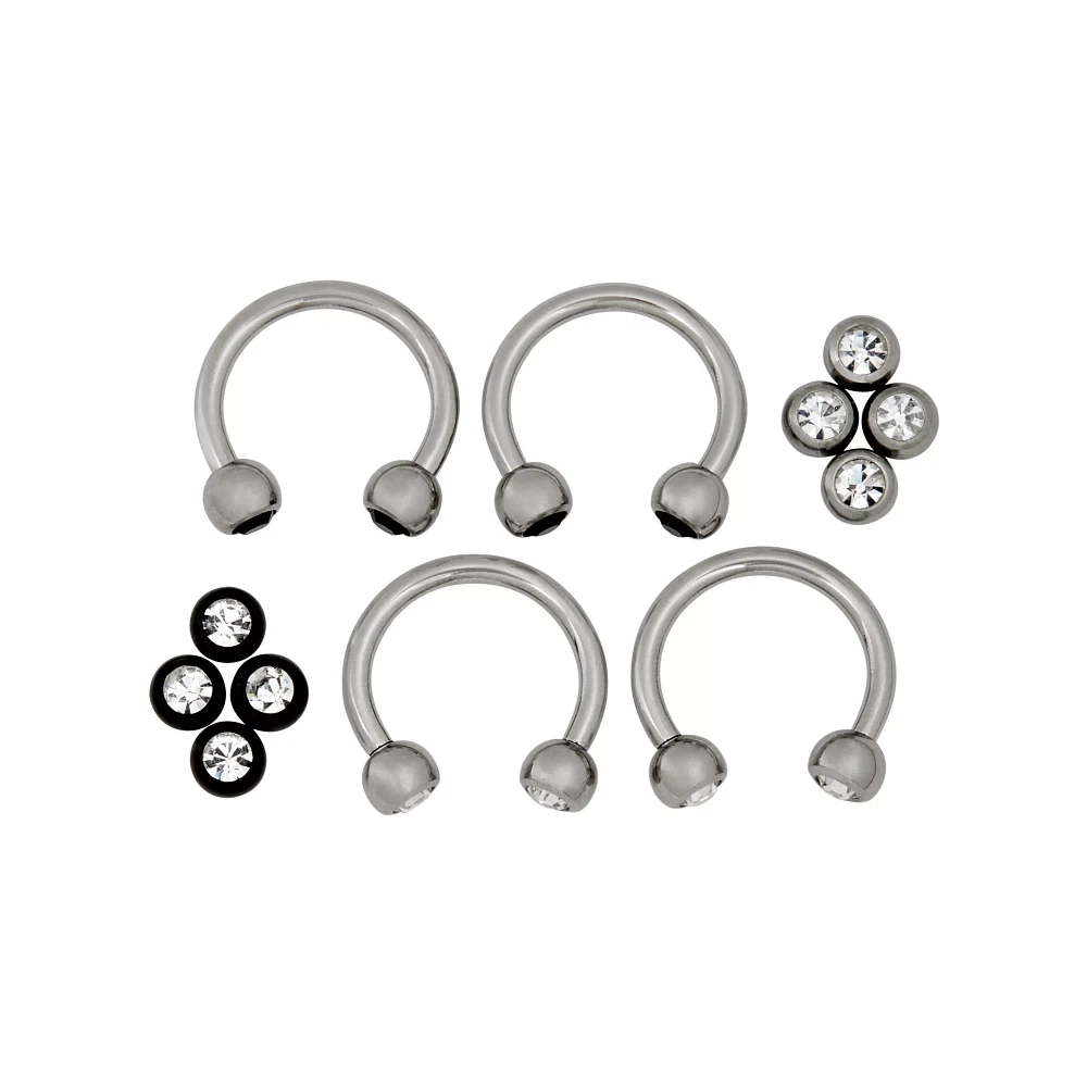 Multi-Pack Horseshoe Rings with CZ Balls 2 Pair - 16 Gauge