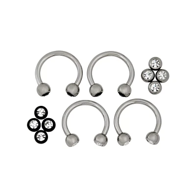 Multi-Pack Horseshoe Rings with CZ Balls 2 Pair - 16 Gauge