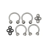 Multi-Pack Horseshoe Rings with CZ Balls 2 Pair - 16 Gauge