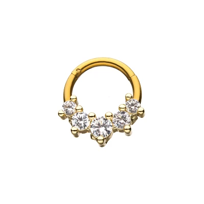Goldtone CZ Hinged Septum Ring - 16 Gauge