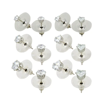 Multi-Pack Round Heart CZ Stud Earrings - 6 Pair
