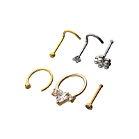 Multi-Pack Goldtone CZ Nose Rings 6 Pack - 20 Gauge