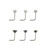 Multi-Pack Shape CZ L-Bend Nose Rings 6 Pack - 20 Gauge