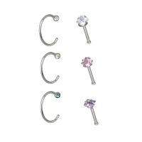 Multi-Pack CZ Bone Nose Rings and Hoop 6 Pack