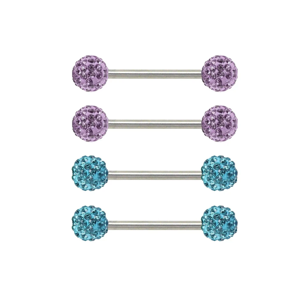 Blue and Purple CZ Nipple Barbells 4 Pack - 14 Gauge