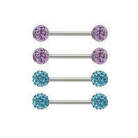 Blue and Purple CZ Nipple Barbells 4 Pack - 14 Gauge