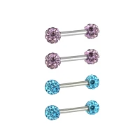 Blue and Purple CZ Nipple Barbells 4 Pack - 14 Gauge