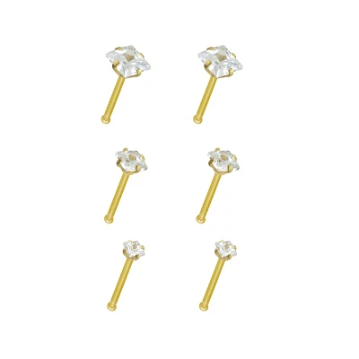 Multi-Pack Goldtone CZ Bone Nose Rings 6 Pack - 20 Gauge