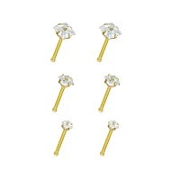 Multi-Pack Goldtone CZ Bone Nose Rings 6 Pack - 20 Gauge