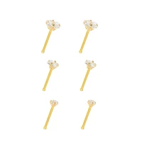Multi-Pack Goldtone CZ Bone Nose Rings 6 Pack - 20 Gauge
