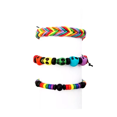 Multi-Pack Rainbow Skull Bracelets - 3 Pack