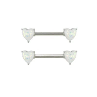 Opal-Effect Heart Nipple Barbells - 14 Gauge