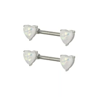 Opal-Effect Heart Nipple Barbells - 14 Gauge