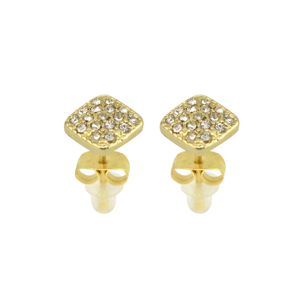 Goldtone Square Paved CZ Stud Earrings