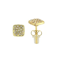 Goldtone Square Paved CZ Stud Earrings