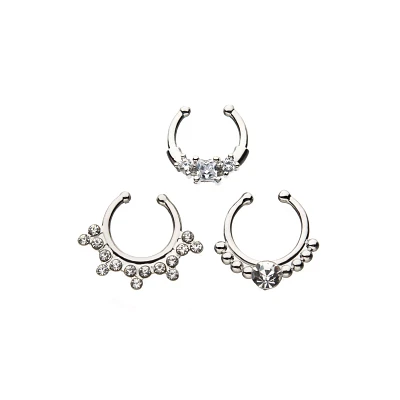 Multi-Pack CZ Fake Septum Rings - 3 Pack