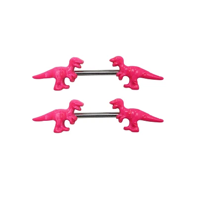 Glow In The Dark T. Rex Nipple Barbells - 14 Gauge