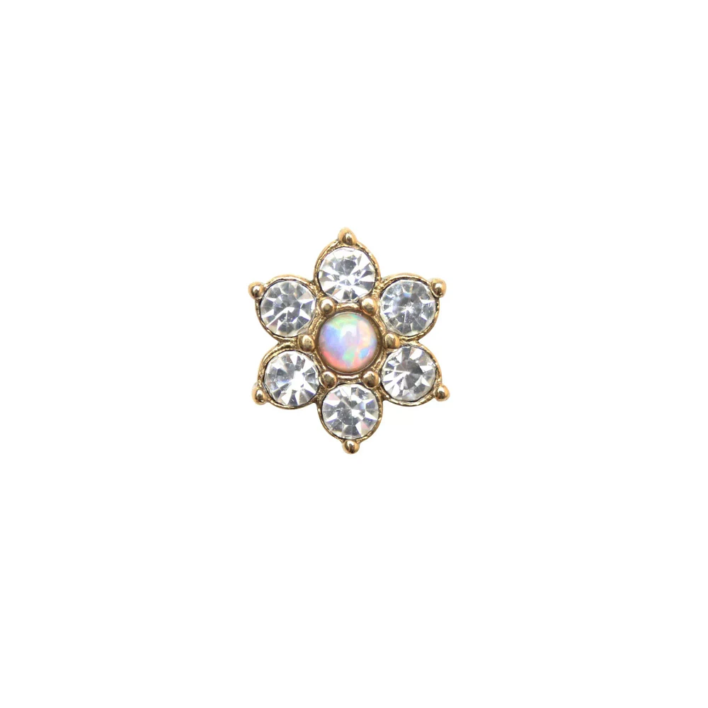 Goldtone Opal-Effect CZ Flower Cartilage Earring - 18 Gauge