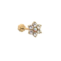 Goldtone Opal-Effect CZ Flower Cartilage Earring - 18 Gauge