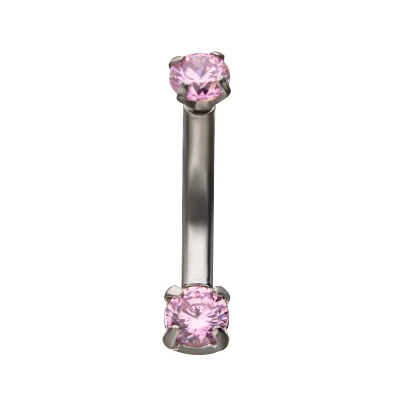 CZ Pink Double Gem Belly Ring – 14 Gauge