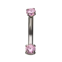 CZ Pink Double Gem Belly Ring – 14 Gauge