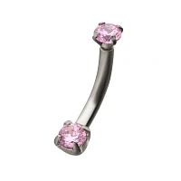CZ Pink Double Gem Belly Ring – 14 Gauge