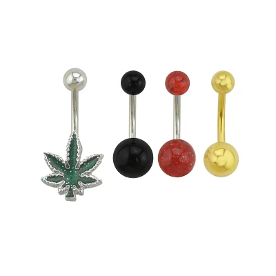 Multi-Pack Glitter Leaf Belly Rings 4 Pack - 14 Gauge