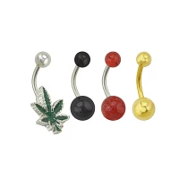 Multi-Pack Glitter Leaf Belly Rings 4 Pack - 14 Gauge
