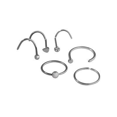 Multi-Pack CZ Titanium Shape Screw Nose Rings and Hoop 6 Pack - 20 Gauge