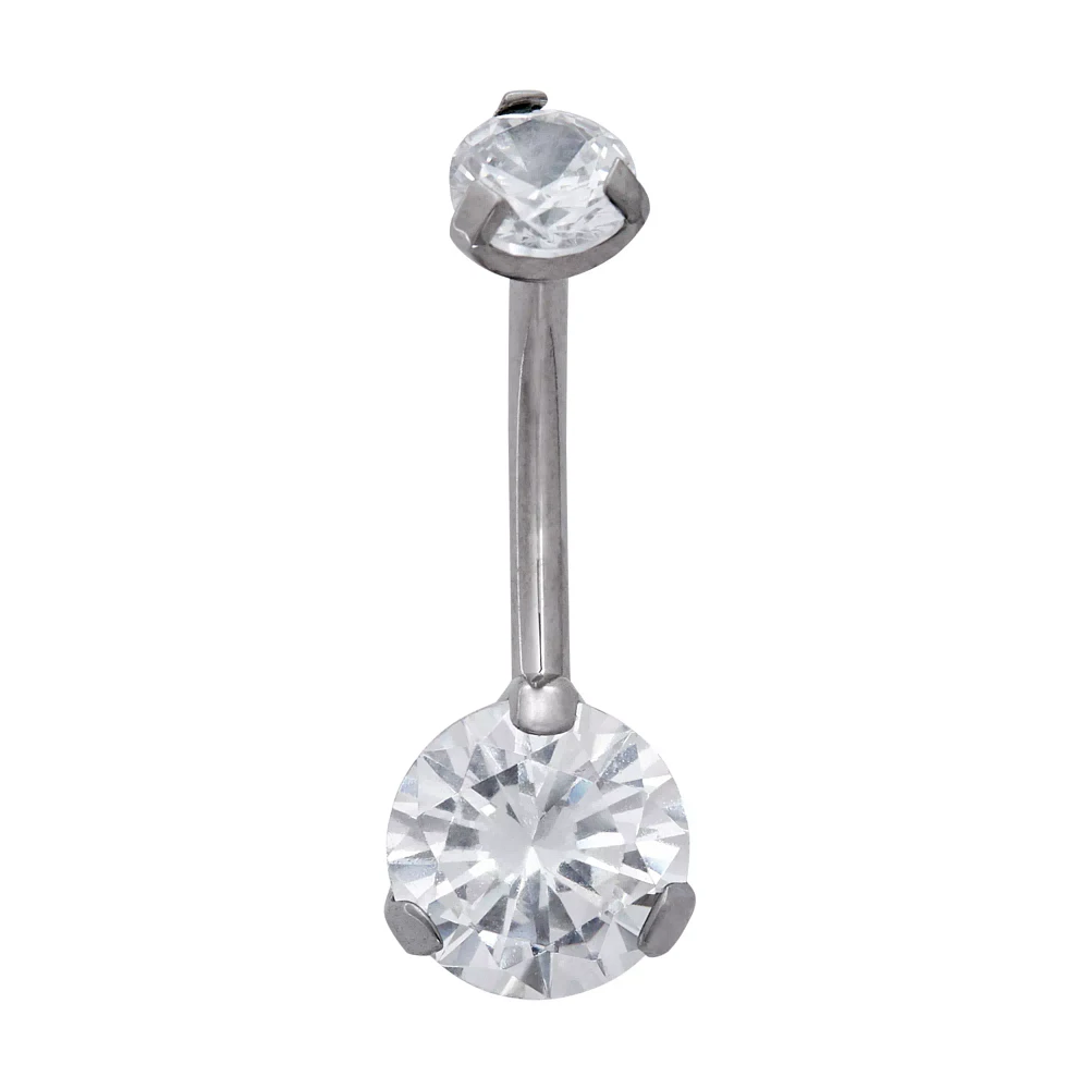 CZ Titanium Belly Ring - 14 Gauge