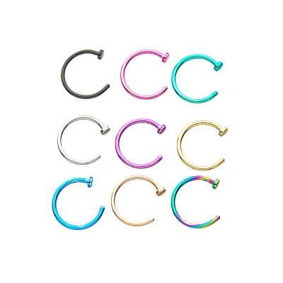 Multi-Pack Colored Half Hoop Nose Rings 9 Pack - 20 Gauge