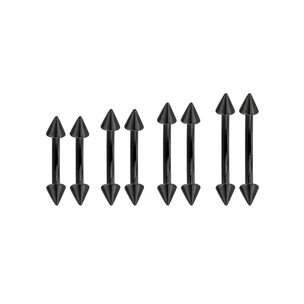 Black Spiked Curved Barbell 8 Pack - 16 Gauge
